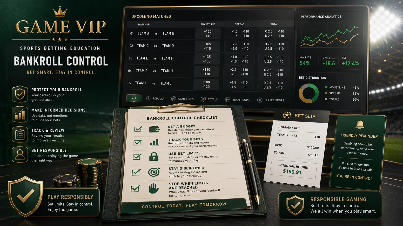 Game VIP sports betting education and bankroll control guide